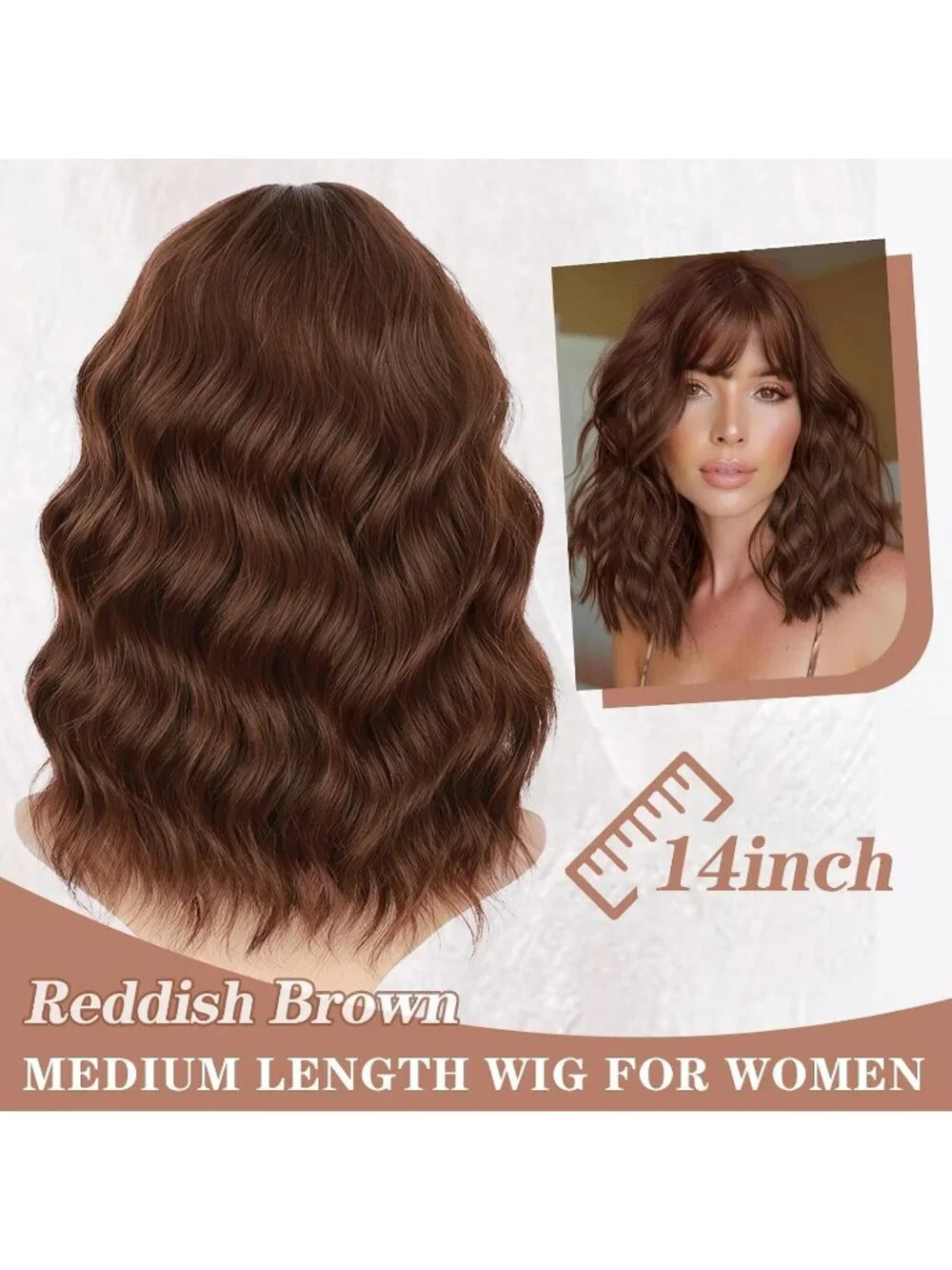 Women's Reddish Brown 14 Inch Heat Resistant Synthetic Fiber Shoulder Length Wig